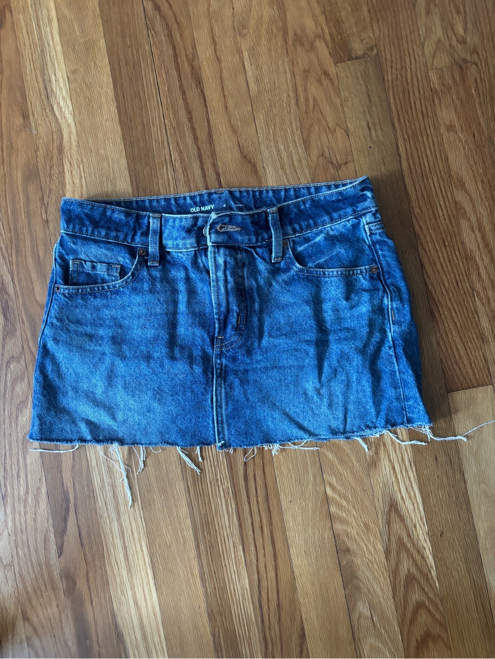 Old Navy Medium Blue Denim Mini Skirt with Raw Hem
